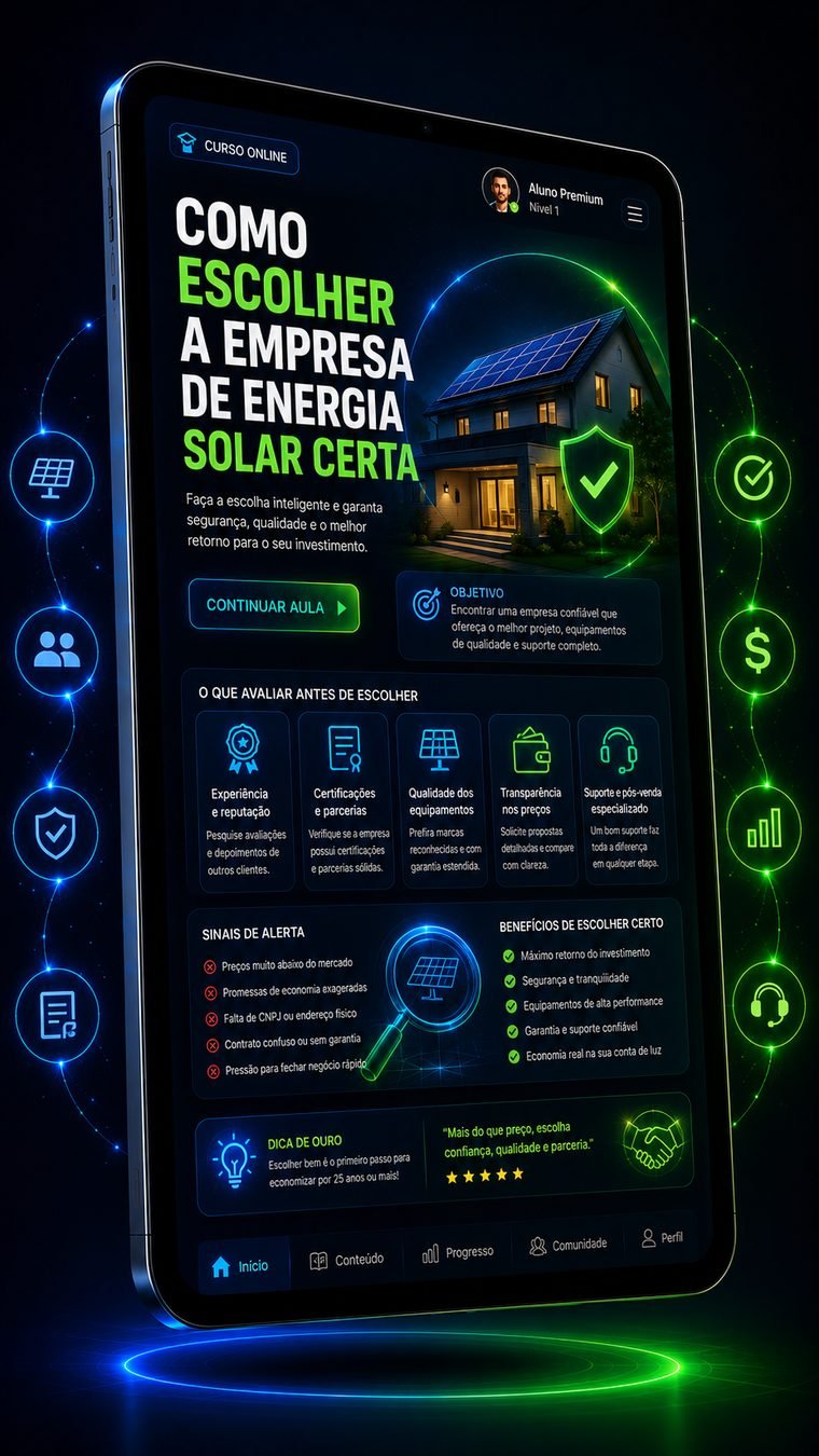 Mockup do curso — Como Escolher a Empresa de Energia Solar Certa
