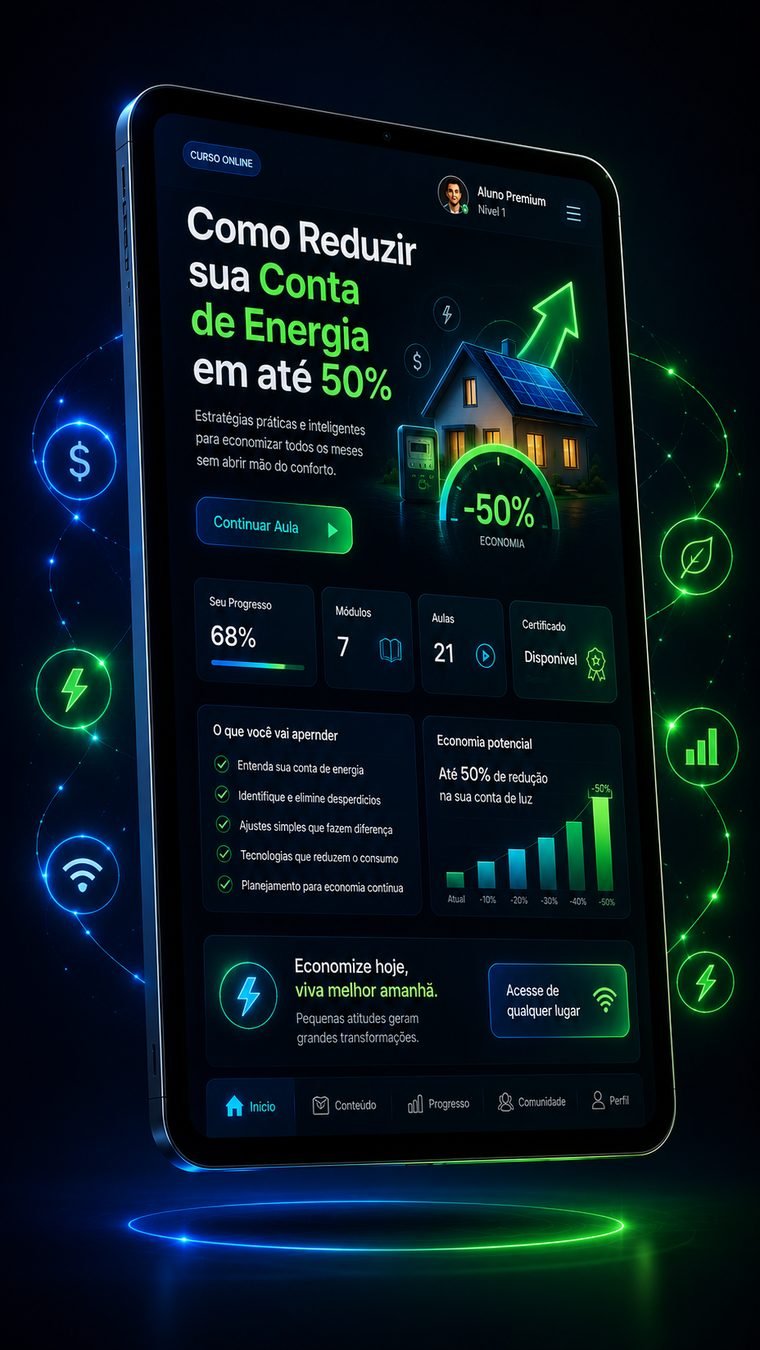 Mockup do curso — Como Reduzir sua Conta de Energia em até 50%