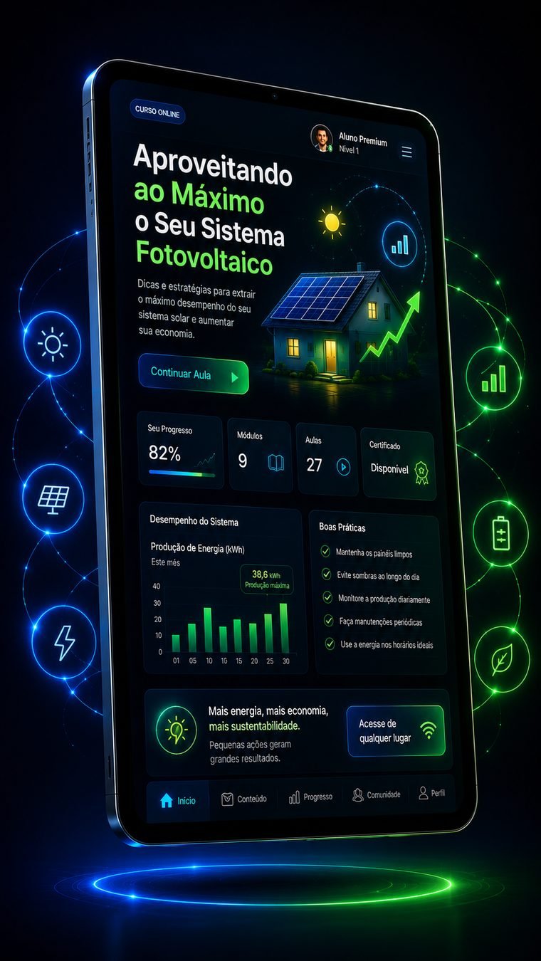 Mockup do curso — Aproveitando ao Máximo seu Sistema Fotovoltaico