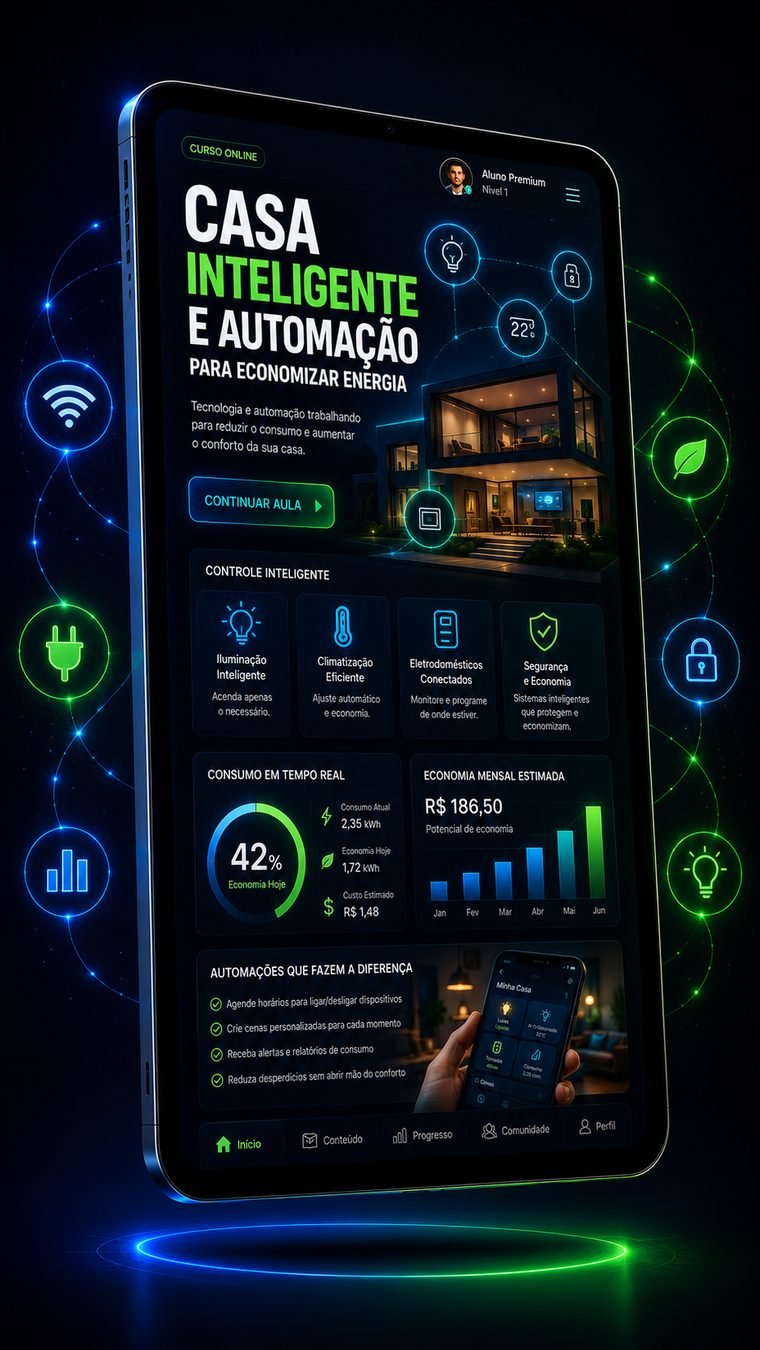 Mockup do curso — Casa Inteligente e Automação para Economizar Energia